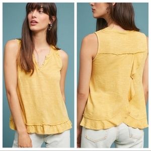 Anthro Yellow Ruffle Back Tank